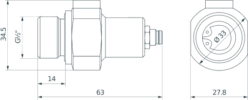 ガス用密度センサDGF-l1　寸法図